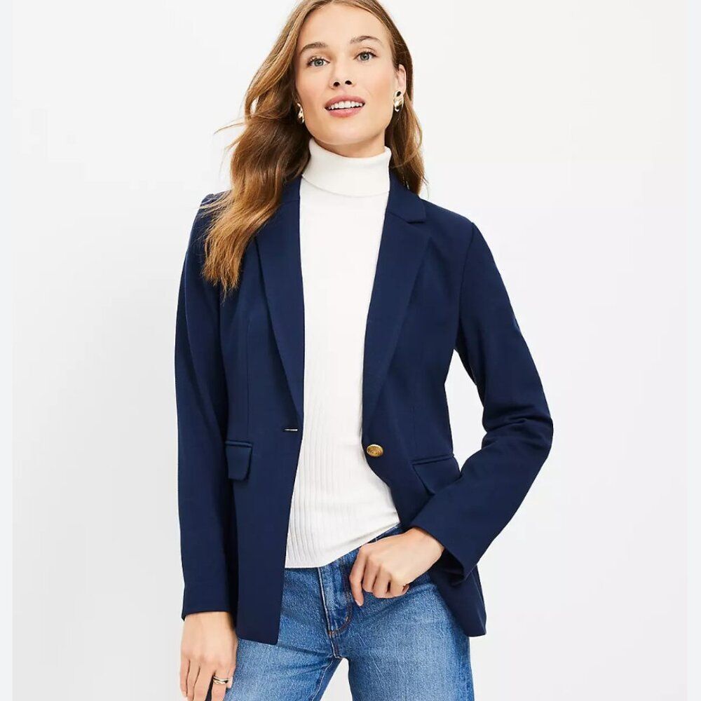 LOFT Knit Twill Modern Blazer – Navy |‎ Size 10 - NWT